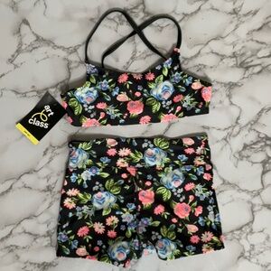 Art Class- Girls' Swim Floral Bike Shorts with Top Set Size M(8)